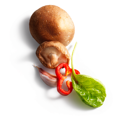 red pepper / mushrooms / basil